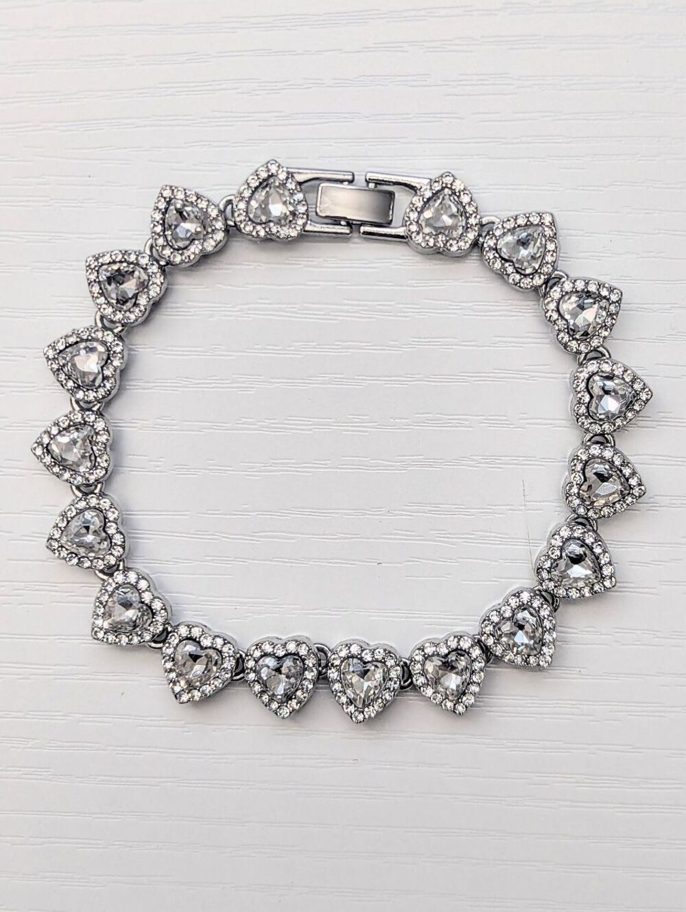 Crystal Stone Heart Silver Bracelet Valentine's Love Gift Women's